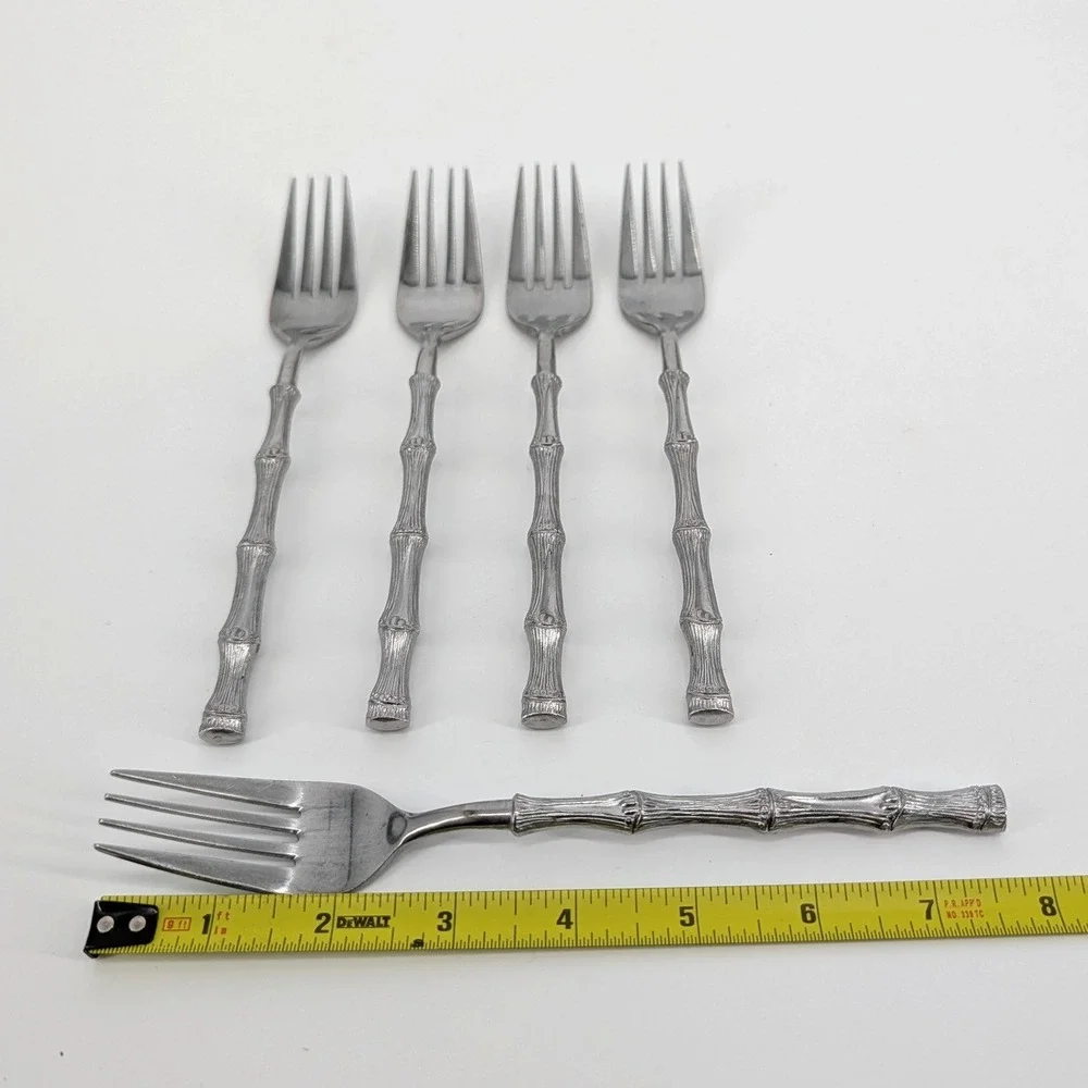 Oxford Hall Stainless Japan Bamboo Handle Dinner Forks Set of 5 7.75